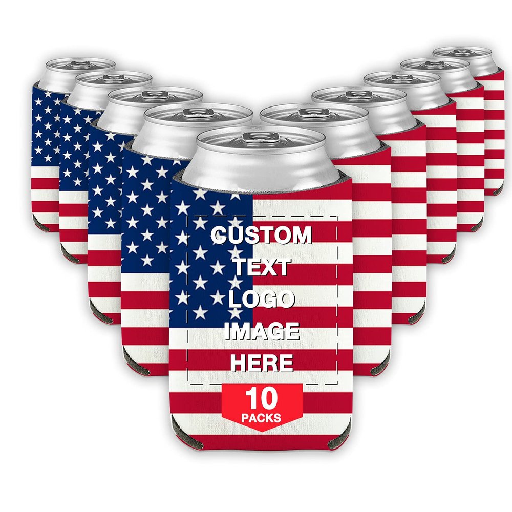 10 PCS Custom Beer Can Cooler Sleeves Bulk Personalized Insulated Beverage Bottle Holder with Logo Image Text for Wedding Birthday Party