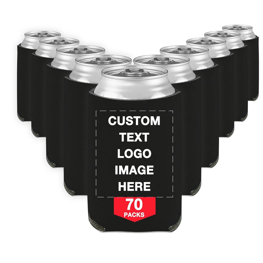 70 PCS Custom Beer Can Cooler Sleeves Bulk Personalized Insulated Beverage Bottle Holder with Logo Image Text for Wedding Birthday Party