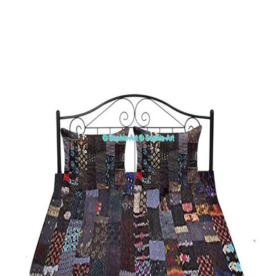 Handmade Vintage Khambadiya Print Hand Jari Patchwork King/Twin Size Embroidery Kantha Quilt Home Decorative Kantha Bedspread Indian Blanket Coverlet Art