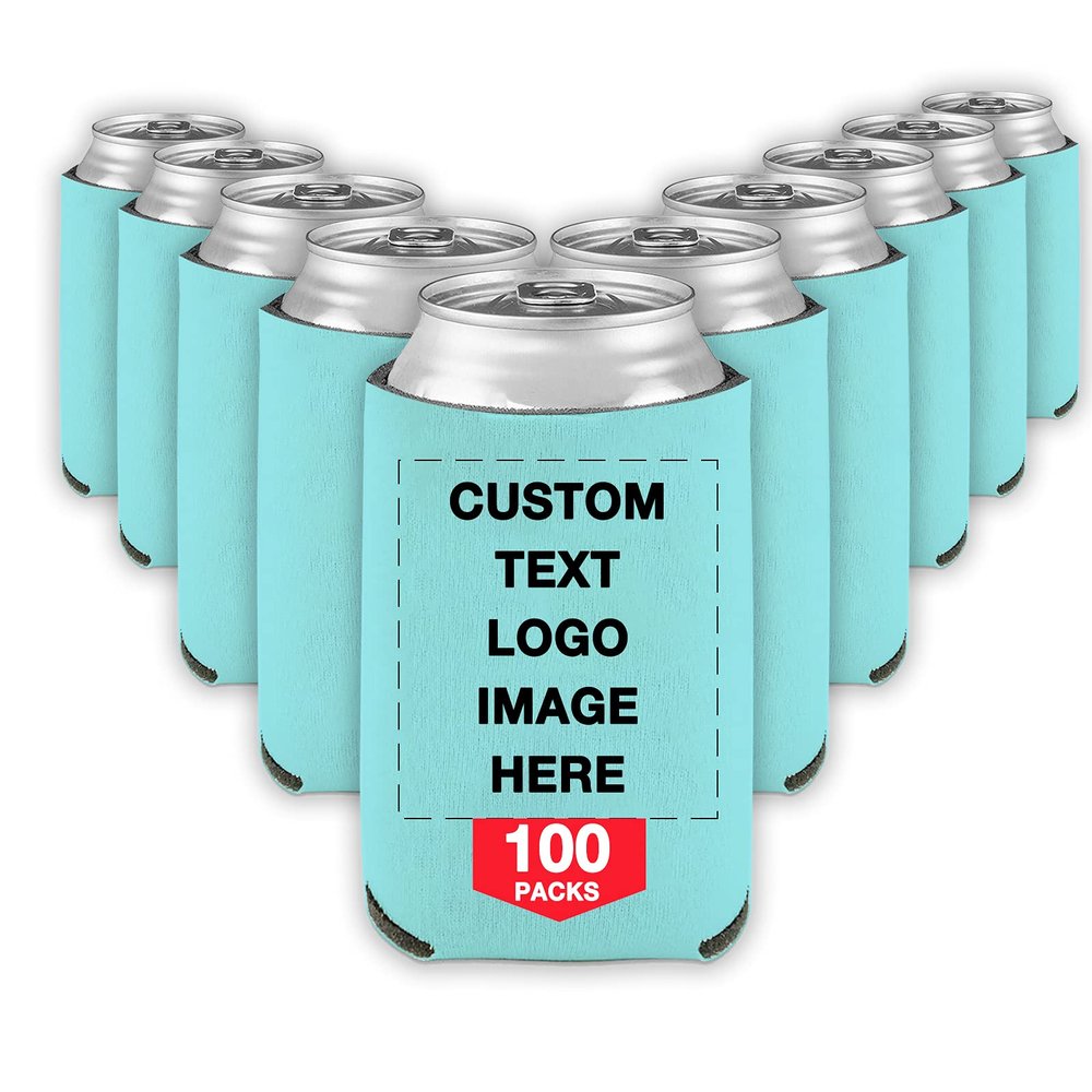 100 PCS Custom Beer Can Cooler Sleeves Bulk Personalized Insulated Beverage Bottle Holder with Logo Image Text for Wedding Birthday Party