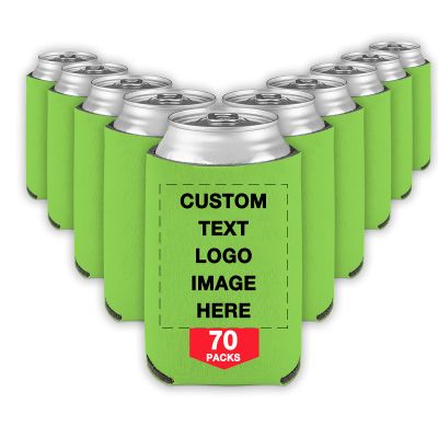 70 PCS Custom Beer Can Cooler Sleeves Bulk Personalized Insulated Beverage Bottle Holder with Logo Image Text for Wedding Birthday Party