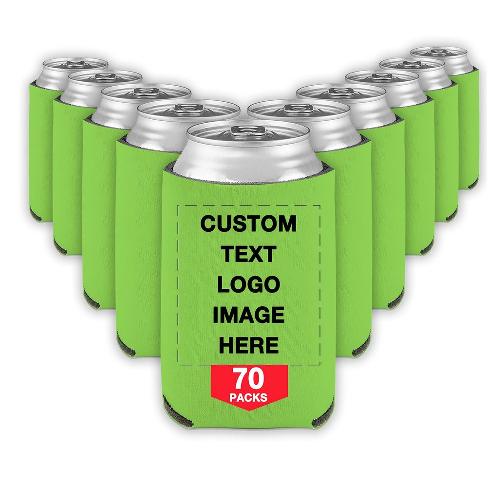 70 PCS Custom Beer Can Cooler Sleeves Bulk Personalized Insulated Beverage Bottle Holder with Logo Image Text for Wedding Birthday Party