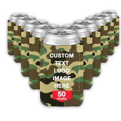 50 PCS Custom Beer Can Cooler Sleeves Bulk Personalized Insulated Beverage Bottle Holder with Logo Image Text for Wedding Birthday Party