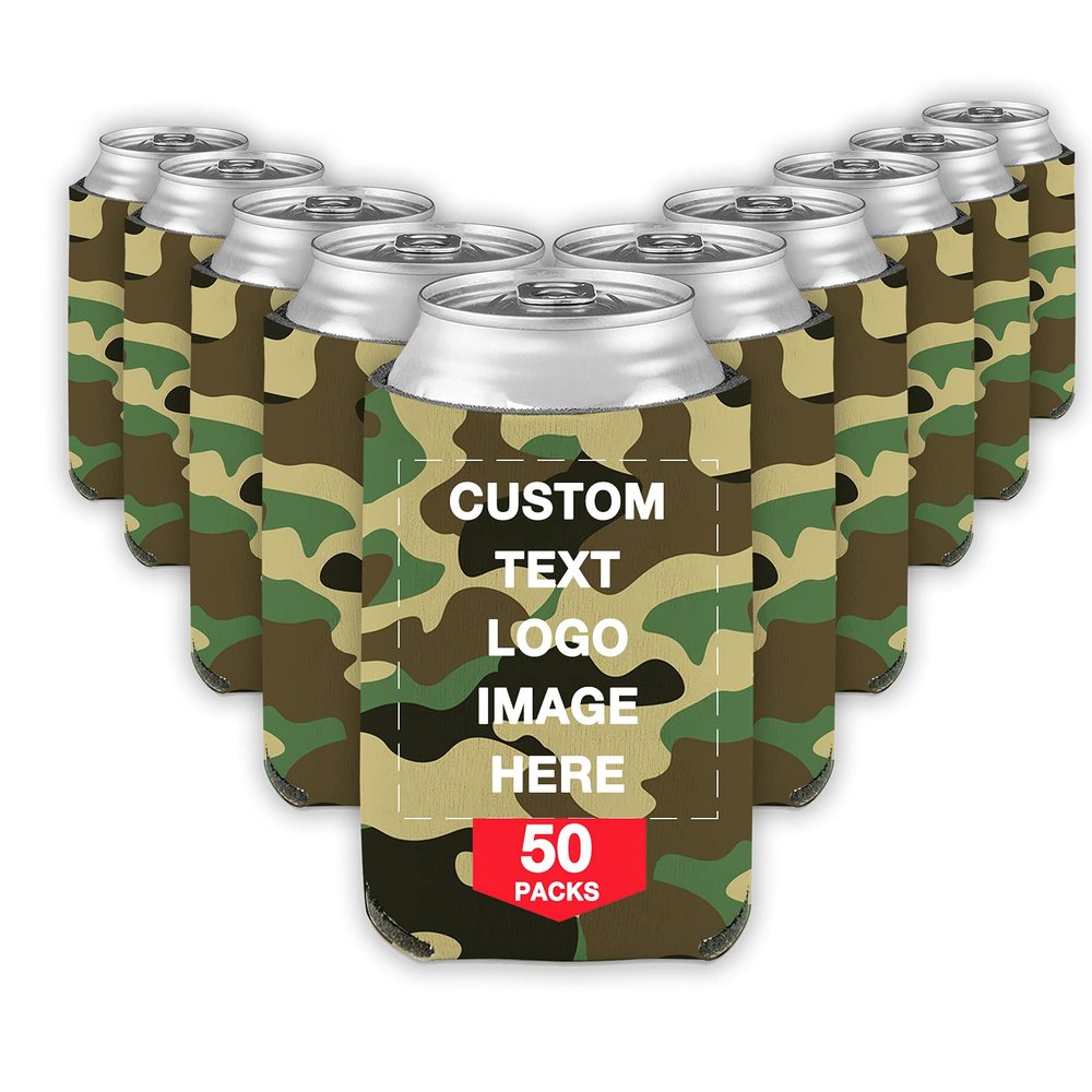 50 PCS Custom Beer Can Cooler Sleeves Bulk Personalized Insulated Beverage Bottle Holder with Logo Image Text for Wedding Birthday Party