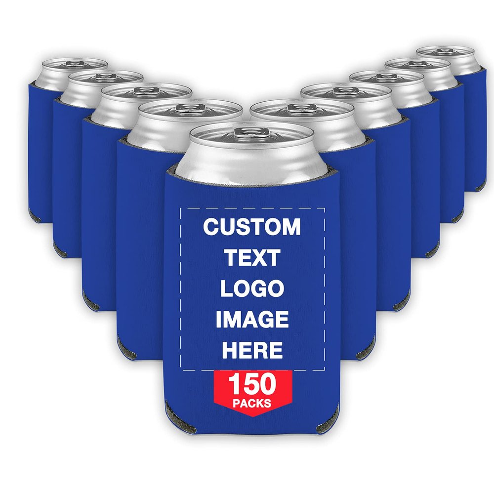 150 PCS Custom Beer Can Cooler Sleeves Bulk Personalized Insulated Beverage Bottle Holder with Logo Image Text for Wedding Birthday Party