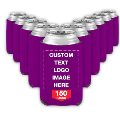 150 PCS Custom Beer Can Cooler Sleeves Bulk Personalized Insulated Beverage Bottle Holder with Logo Image Text for Wedding Birthday Party
