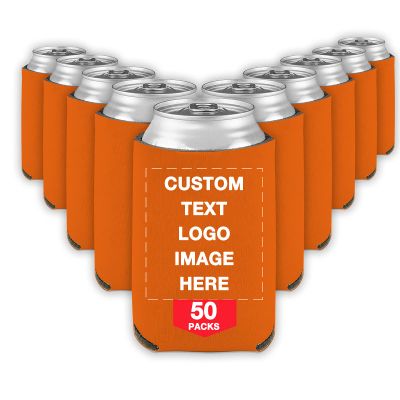 50 PCS Custom Beer Can Cooler Sleeves Bulk Personalized Insulated Beverage Bottle Holder with Logo Image Text for Wedding Birthday Party