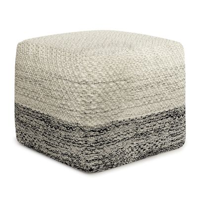 SIMPLIHOME Macie Square Pouf - 18 inch Wide Handcrafted PET Polyester Ottoman in Grey and White, Boho Indoor/Outdoor Footstool or Extra Seating for Living Room with Polystyrene Bead Filling, Assembled