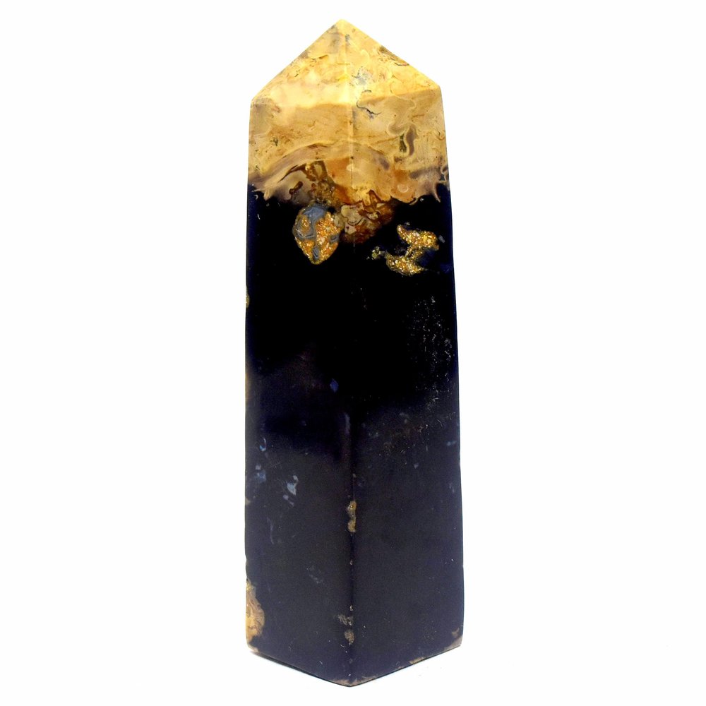 3.5" Petrified Wood Palm Tree Obelisk Natural Palmoxylon Mineral Point Fossilized Agate Crystal Fluorescent Polished Gemstone Stick - Indonesia