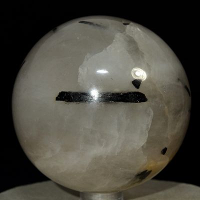 64mm Black Tourmaline in Quartz Sphere Natural Tourmalated Quartz Crystal Ball Sparkling Mineral Polished Stone - India + Stand