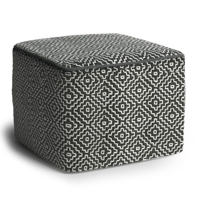 SIMPLIHOME Briella Square Pouf - 18 inch Wide Handcrafted PET Woven Polyester Outdoor/Indoor Ottoman in Grey and White, Boho Footstool or Extra Seating for Living Room, Bedroom or Patio, Assembled