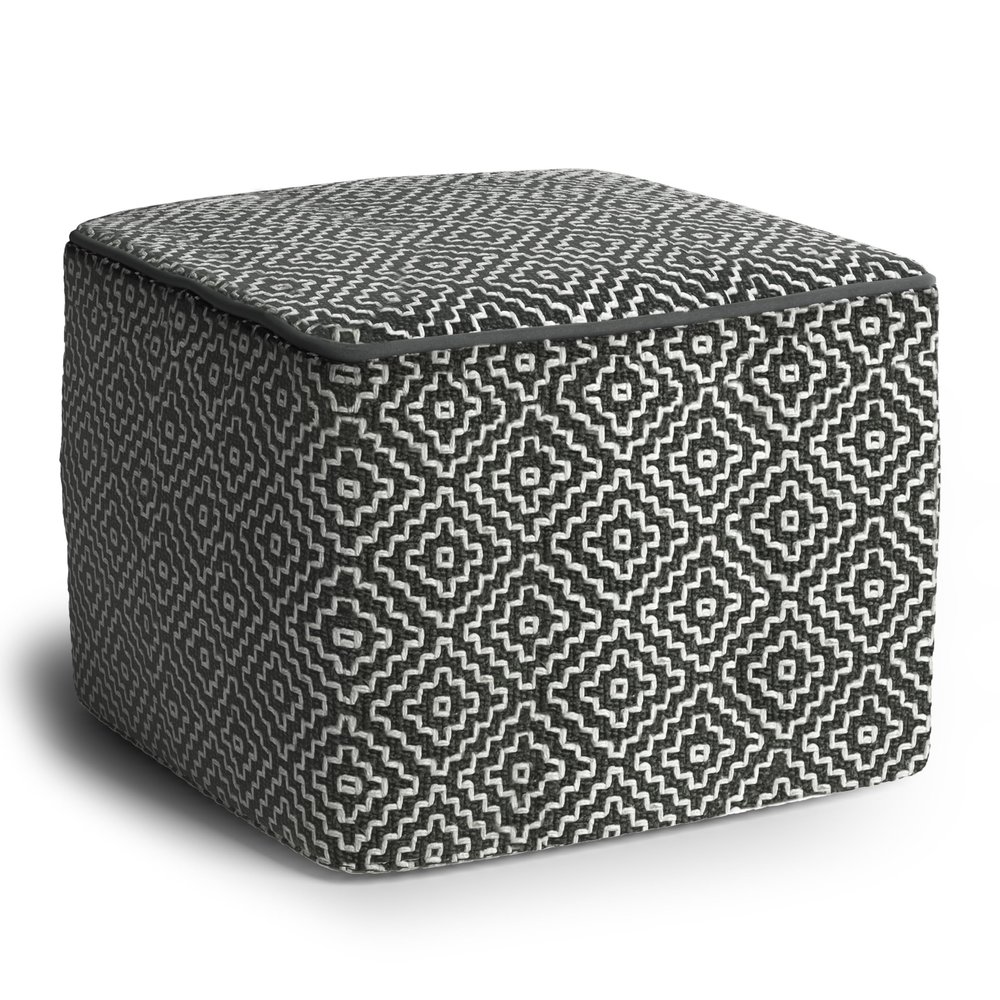 SIMPLIHOME Briella Square Pouf - 18 inch Wide Handcrafted PET Woven Polyester Outdoor/Indoor Ottoman in Grey and White, Boho Footstool or Extra Seating for Living Room, Bedroom or Patio, Assembled