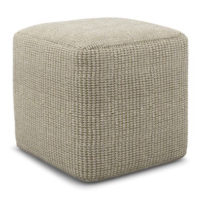 SIMPLIHOME Zelma Square Pouf  18 inch Wide Upholstered PET Polyester Ottoman in Cream and Natural, Boho Indoor/Outdoor Footstool or Extra Seating for Living Room, Bedroom, or Patio, Assembled