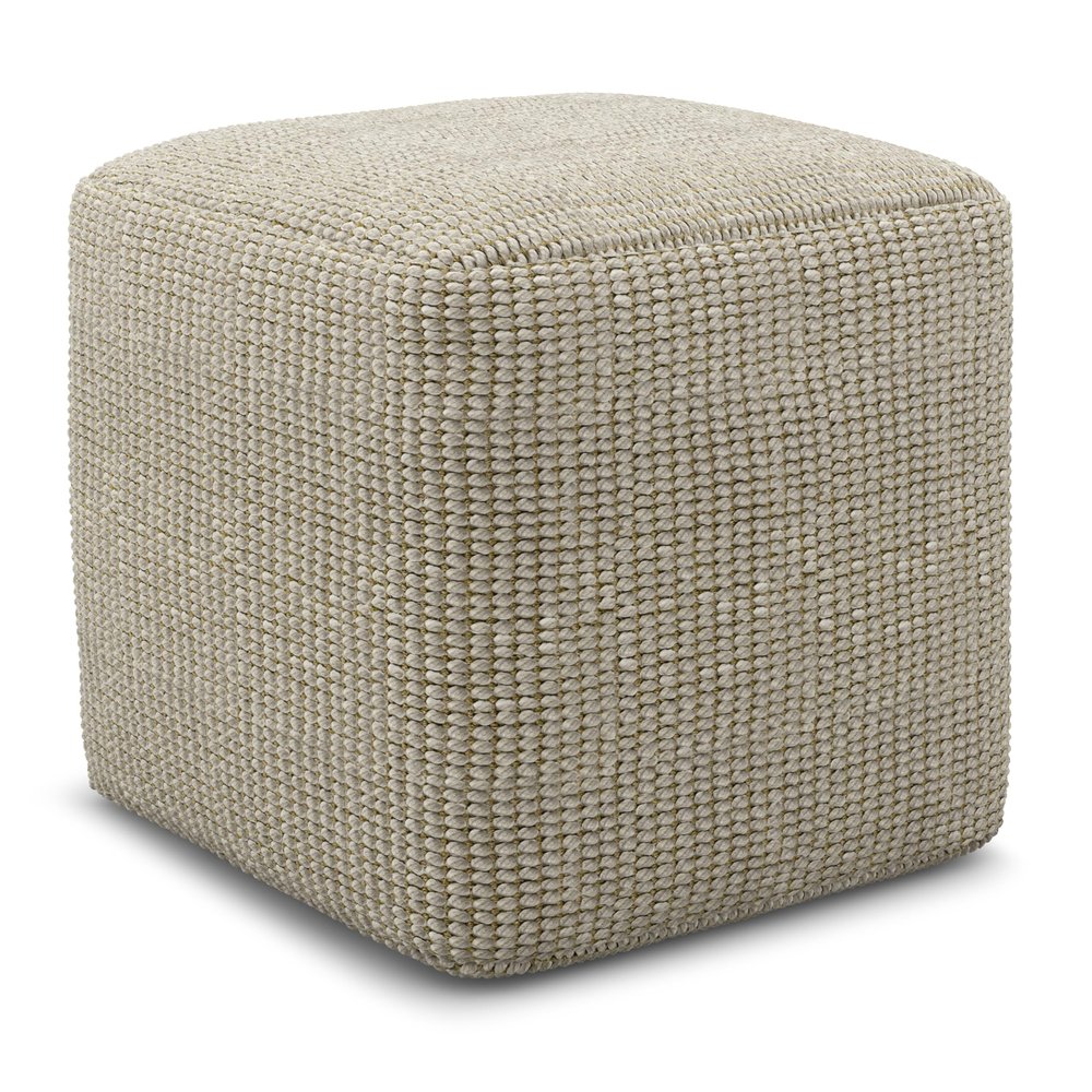 SIMPLIHOME Zelma Square Pouf  18 inch Wide Upholstered PET Polyester Ottoman in Cream and Natural, Boho Indoor/Outdoor Footstool or Extra Seating for Living Room, Bedroom, or Patio, Assembled