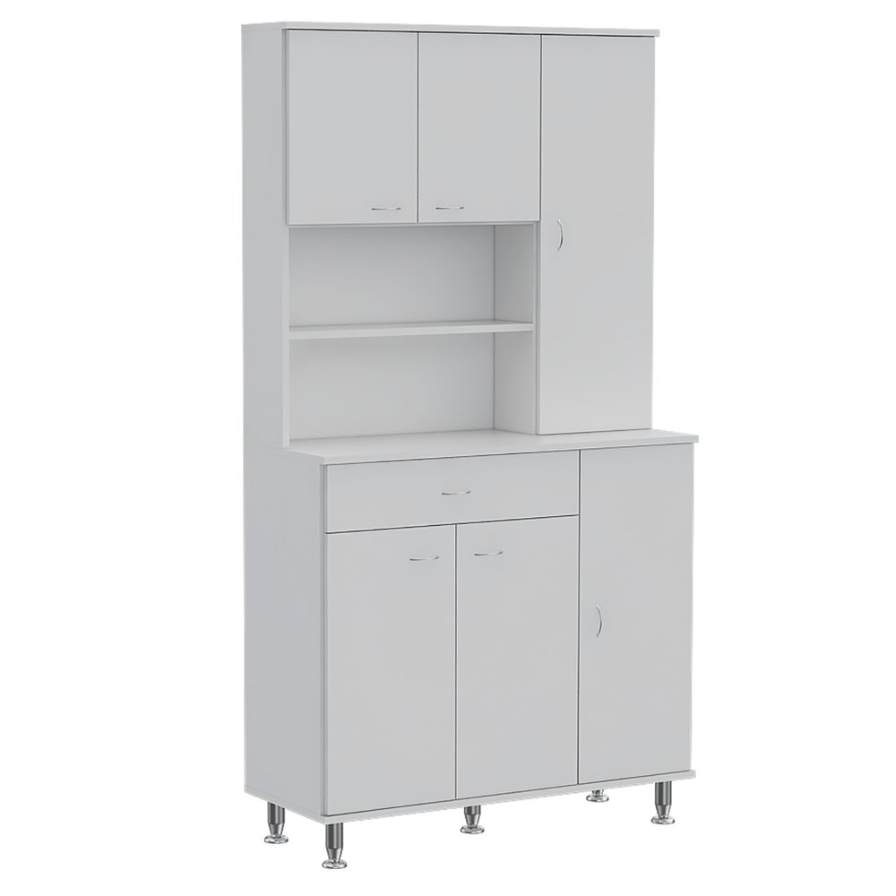 Tuhome Della 90 Kitchen Pantry with One Drawer, Multiple Cabinets, Two Open Shelves, Modern Design for Kitchen Organization