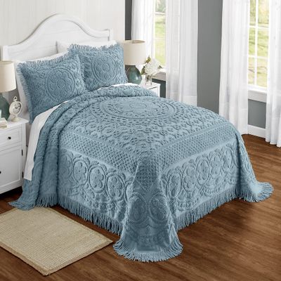 Montgomery Ward Emily Floral Chenille Bedspread, Soft Cotton Comforter, King Size Quilt in Blue - Luxury Hotel Bedding, King Bedspread (Blue, King)