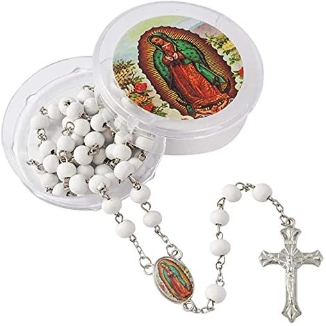 12 Pcs Baptism Party Favors New White Scented Wood Rosary Guardian Baby Angel Our Lady of Guadalupe San Judas First Communion Boy& Girl Recuerdos de Bautizo Communion (Our Lady Guadalupe White)