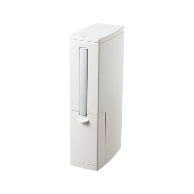 2 in 1 Narrow Strip Trash Can, Bathroom Wast Bin with Toilet Brush, The Liner Can Be Withdrawn Garbag Bin for Office Kitchen Bedroom (Color : White)