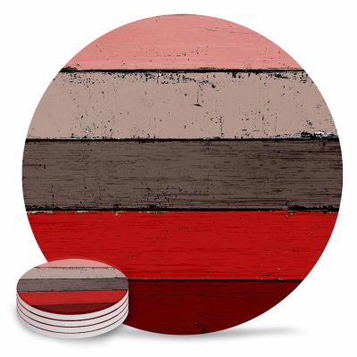 Coasters for Drinks Set of 6, Retro Rustic Barn Wood Red and Brown Ceramic Cup Mat, Absorbent Round Ceramic Stone Coasters with Cork Base for Coffee Wooden Table Home Decor
