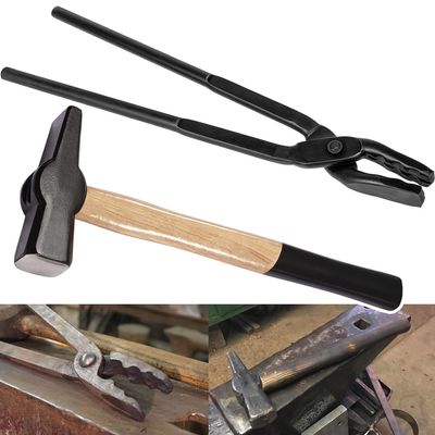 Blacksmith 15 Wolf Jaw Tongs and Hammer Tool Set Essential Tools for Blacksmith Bladesmith Forge