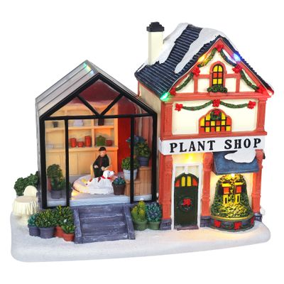 Christmas Village Plant Shop Tabletop Display - Pre-lit LED Musical Snow Village - Perfect Addition to Your Christmas Indoor Decorations & Holiday Collections