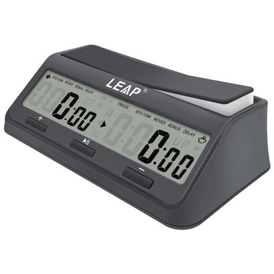 LEAP Chess Clock Digital Chess Timer Advanced for Board Game and Chess Timer with 9921 Updated Byo-yomi Bonus & Delay Count Down up Alarm Grey