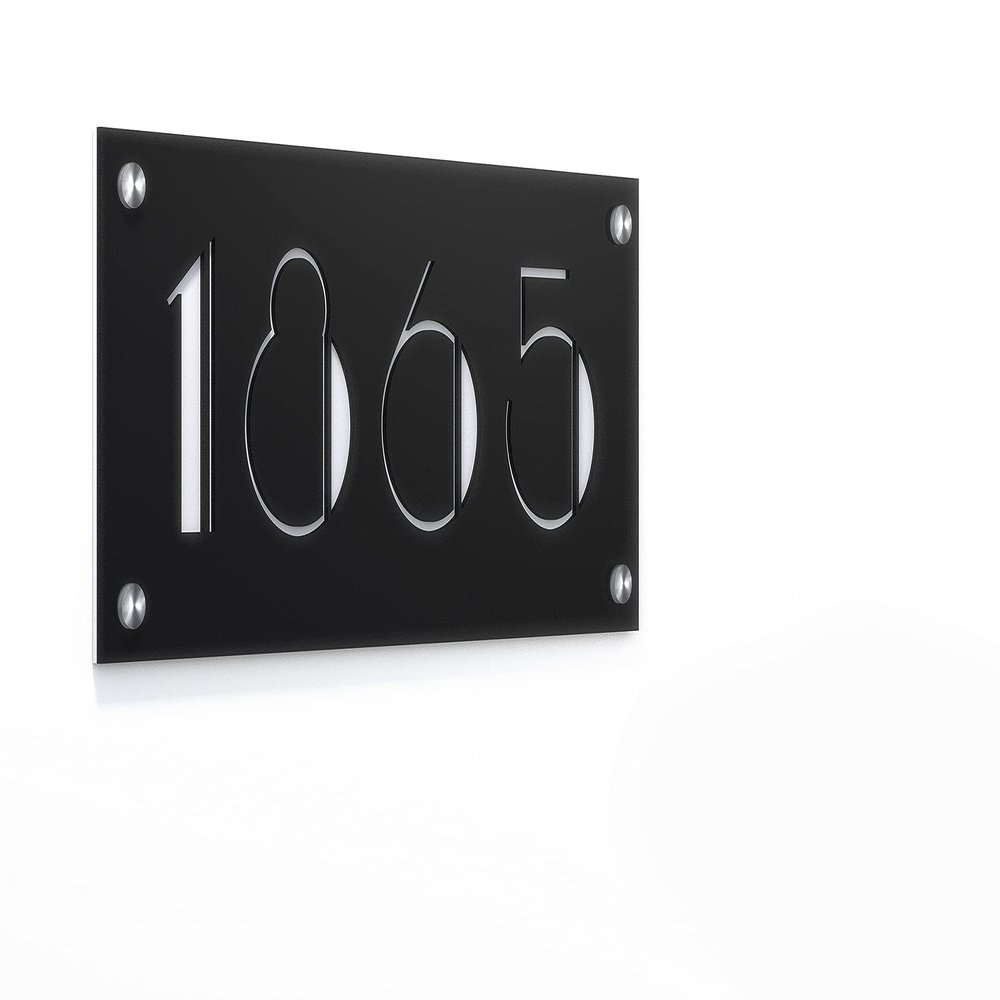 Art Deco Modern House Numbers - Rectangle Black with White Acrylic - Contemporary Home Address - Sign Plaque - Door Number - Hotel Numbers (15.7" x 7", Glossy Red)