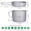 Boundless Voyage Camping Titanium Pot Pan Set with Folding Handles Outdoor Picnic Hiking Bowl Plate Mess Kit Tableware Cookware Ti2053C view 3
