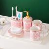 Bathroom Accessories Set, 6 Piece Ceramic Bath Accessory Completes with Soap Lotion Dispenser Pump Toothbrush Holder Tumbler Soap Dish, Tray Great for Modern Bath Sink Tub Decor (Pink Gold Stripes) view 2