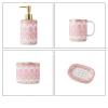 Bathroom Accessories Set, 6 Piece Ceramic Bath Accessory Completes with Soap Lotion Dispenser Pump Toothbrush Holder Tumbler Soap Dish, Tray Great for Modern Bath Sink Tub Decor (Pink Gold Stripes) view 3