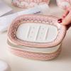 Bathroom Accessories Set, 6 Piece Ceramic Bath Accessory Completes with Soap Lotion Dispenser Pump Toothbrush Holder Tumbler Soap Dish, Tray Great for Modern Bath Sink Tub Decor (Pink Gold Stripes) view 4