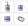 Bathroom Accessories Set, 5 Pcs Ceramic Bath Accessory Completes with Toothbrush Holder, Bath Tumbler, Soap Dispenser, Soap Tray Great for Modern Bath Sink and Bath Tub Decor (Blue Gold Stripes) view 3