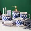 Bathroom Accessories Set, 6 Piece Ceramic Bath Accessory Completes with Toothbrush Holder, Bath Tumbler, Soap Dispenser, Soap Dish, Tray Great for Modern Bath Sink Tub Decor (Blue Geometric Flowers) view 2