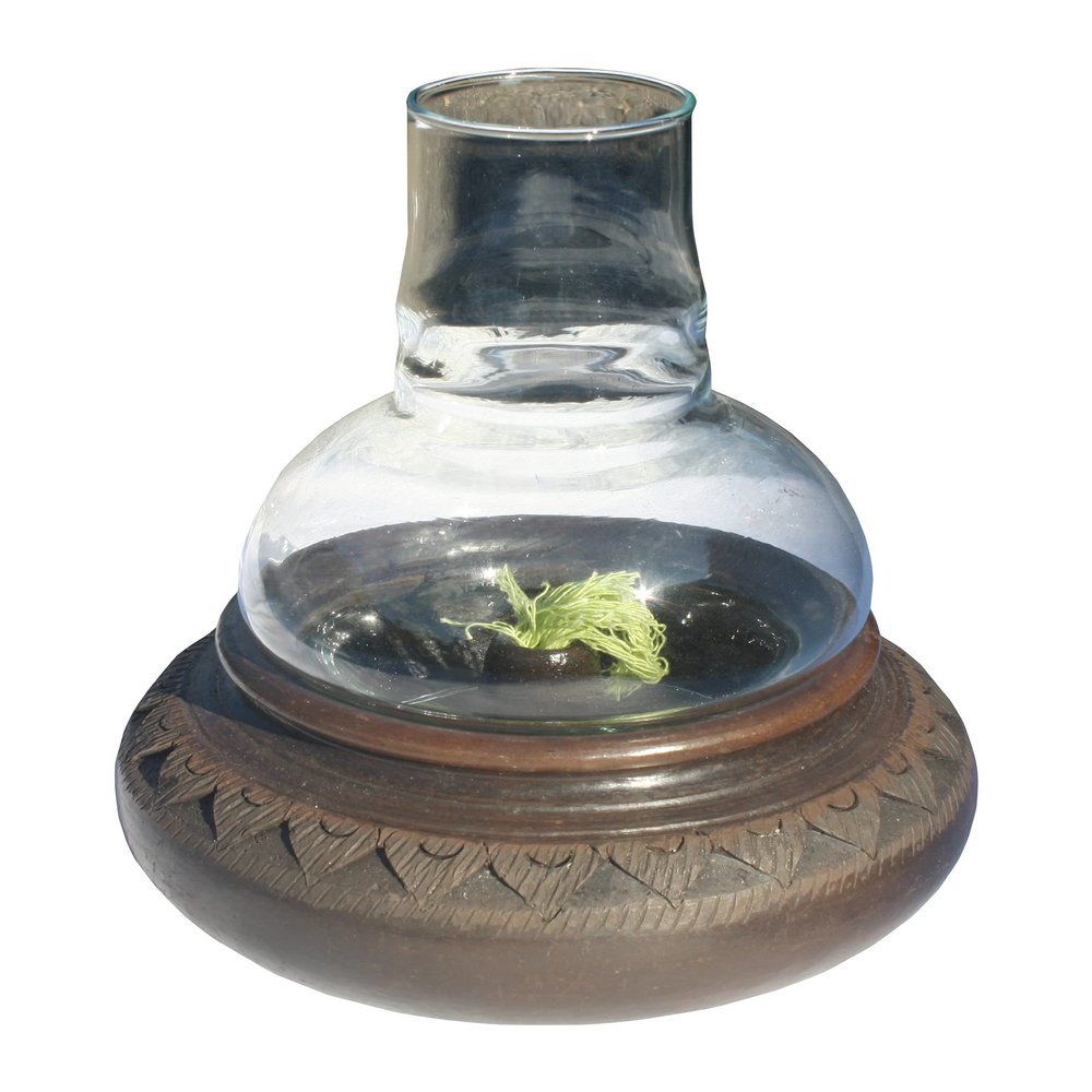 Full Funk Thai Hand Crafted Flat Oil Lamp with Glass 6.5 x 9 inch
