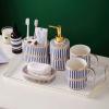 JruF Bathroom Accessories Set, 6 Piece Ceramic Bath Accessory Completes with Soap Dispenser, Toothbrush Holder, Tumbler, Soap Dish, Tray Great for Modern Bath Sink Tub Decor (Blue Gold Stripes) view 1