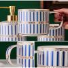 JruF Bathroom Accessories Set, 6 Piece Ceramic Bath Accessory Completes with Soap Dispenser, Toothbrush Holder, Tumbler, Soap Dish, Tray Great for Modern Bath Sink Tub Decor (Blue Gold Stripes) view 2