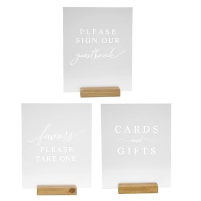 Hanna Roberts Set of 3 Wedding Reception, Ceremony, Party, Table Decoration Signs with Holder | Favors Please Take One | Please Sign Our Guestbook | Cards and Gifts (Frosted, Light Brown)