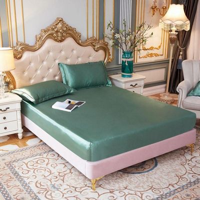CFYCYHDZHT Ultra Soft Deep Pocket Satin Solid Color Deep Pocket Fitted Sheet, Bedroom Hotel Homestay Single Double King Size Mattress Protector Green 2 120cm200cm+25cm