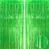 Green Metallic Foil Fringe Curtains - Tropical Jungle Safari Summer Hawaiian Birthday Baby Shower Wedding Anniversary Graduation Christmas Party Photo Booth Backdrop Decoration, 3.2 ft x 9.8 ft, 2pc view 1
