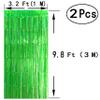Green Metallic Foil Fringe Curtains - Tropical Jungle Safari Summer Hawaiian Birthday Baby Shower Wedding Anniversary Graduation Christmas Party Photo Booth Backdrop Decoration, 3.2 ft x 9.8 ft, 2pc view 2