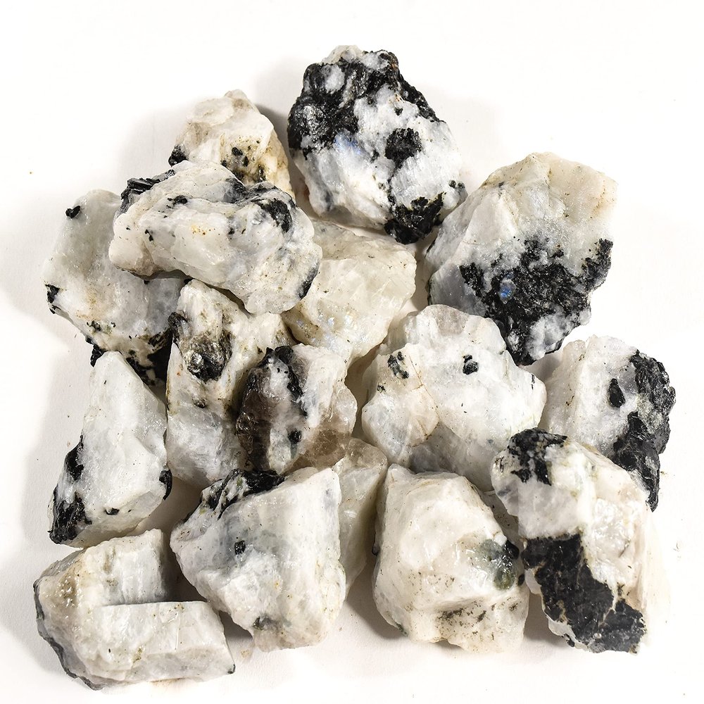 20PCS Rainbow Moonstone w/Black Tourmaline Rough Stones Natural Sparkling Feldspar Gemstone Crystal Mineral Raw Specimens - India