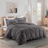 3 Piece Dark Gray Edge Ruffle Frilled Duvet Cover Set (Duvet Cover + 2 Pillowcases) California Queen 90'' x 90'' Button Closure Corner Ties view 1