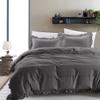 3 Piece Dark Gray Edge Ruffle Frilled Duvet Cover Set (Duvet Cover + 2 Pillowcases) California Queen 90'' x 90'' Button Closure Corner Ties view 2