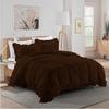 3 Piece Chocolate Brown Edge Ruffle Frilled Duvet Cover Set (Duvet Cover + 2 Pillowcases) Super King 98'' x 108'' Button Closure Corner Ties view 1