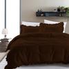 3 Piece Chocolate Brown Edge Ruffle Frilled Duvet Cover Set (Duvet Cover + 2 Pillowcases) Super King 98'' x 108'' Button Closure Corner Ties view 2