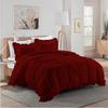 3 Piece Burgundy Edge Ruffle Frilled Duvet Cover Set (Duvet Cover + 2 Pillowcases) Super King 98'' x 108'' Button Closure Corner Ties view 1