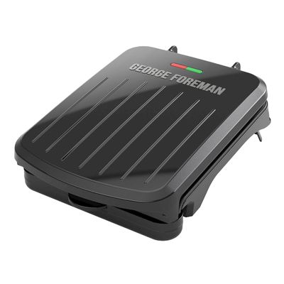 George Foreman Compact 2-Serving Electric Indoor Grill and Panini Press for 12 People, Classic Plates, Black