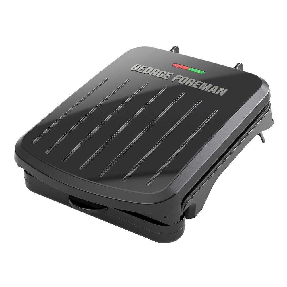 George Foreman Compact 2-Serving Electric Indoor Grill and Panini Press for 12 People, Classic Plates, Black