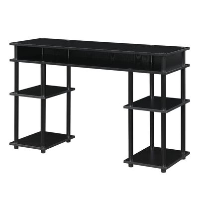 Convenience Concepts Designs2Go No Tools Desk Home Office Desk with Shelves, Corner Shelf Vanity Desk Computer Desk Nail Table for Nail Tech - 47.25" L x 15.75" W x 30" H, Black/Black