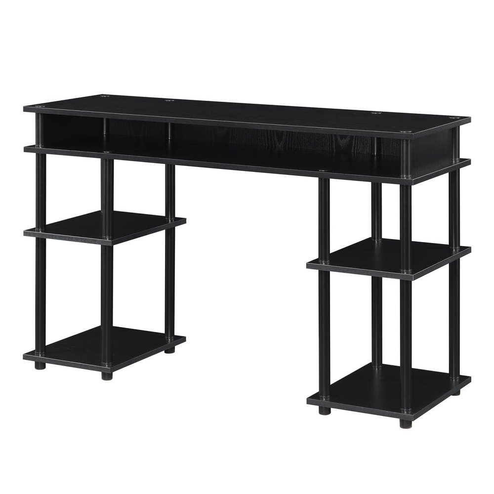 Convenience Concepts Designs2Go No Tools Desk Home Office Desk with Shelves, Corner Shelf Vanity Desk Computer Desk Nail Table for Nail Tech - 47.25" L x 15.75" W x 30" H, Black/Black